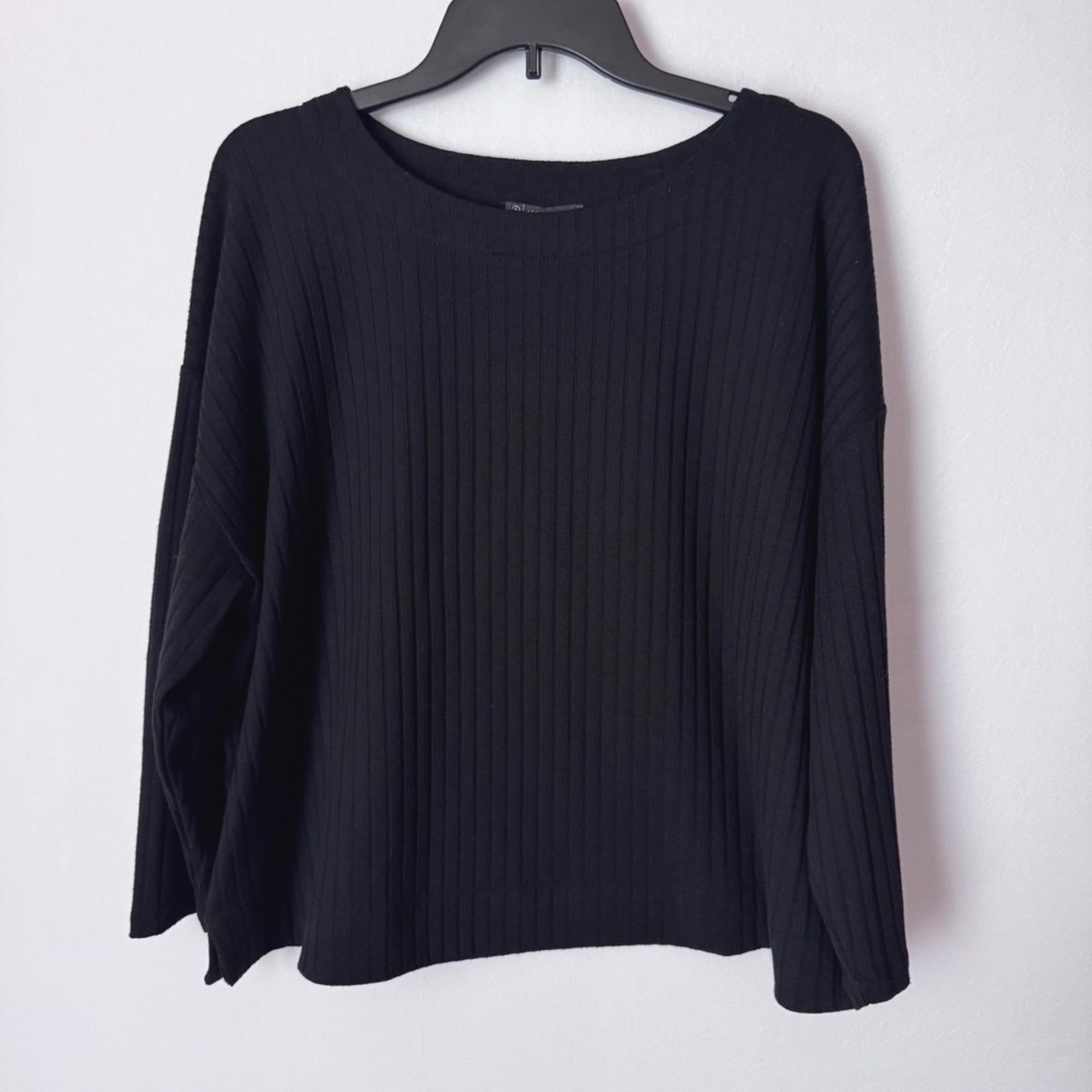 Adrianna‎ Papell Women Black Ribbed Long Sleeve Pullover Top Size XL